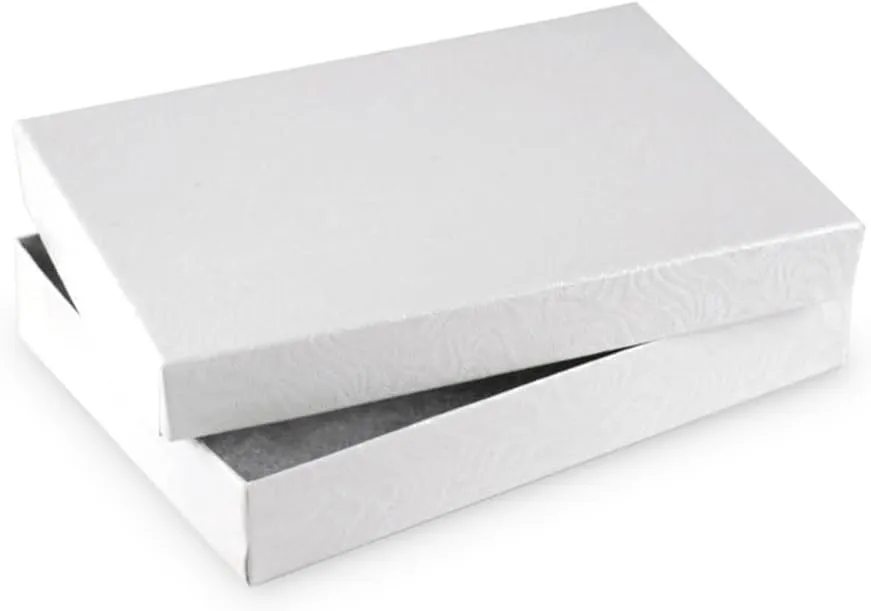 10 Pack Swirl While Cotton Filled Color Paper Cardboard Jewelry Necklace, Bracelet, Bangle, Watches Presentation, Retail Display, Packaging Boxes. Size- 5.25" X 3.75" X 1" by R J Displays