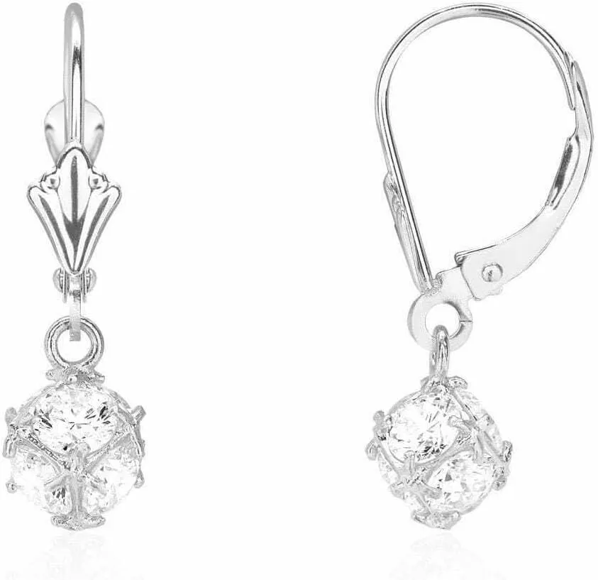 1.45 Ct Round Cut Diamond Vintage Drop & Dangle Leverback Earrings 14K White Gold Plated