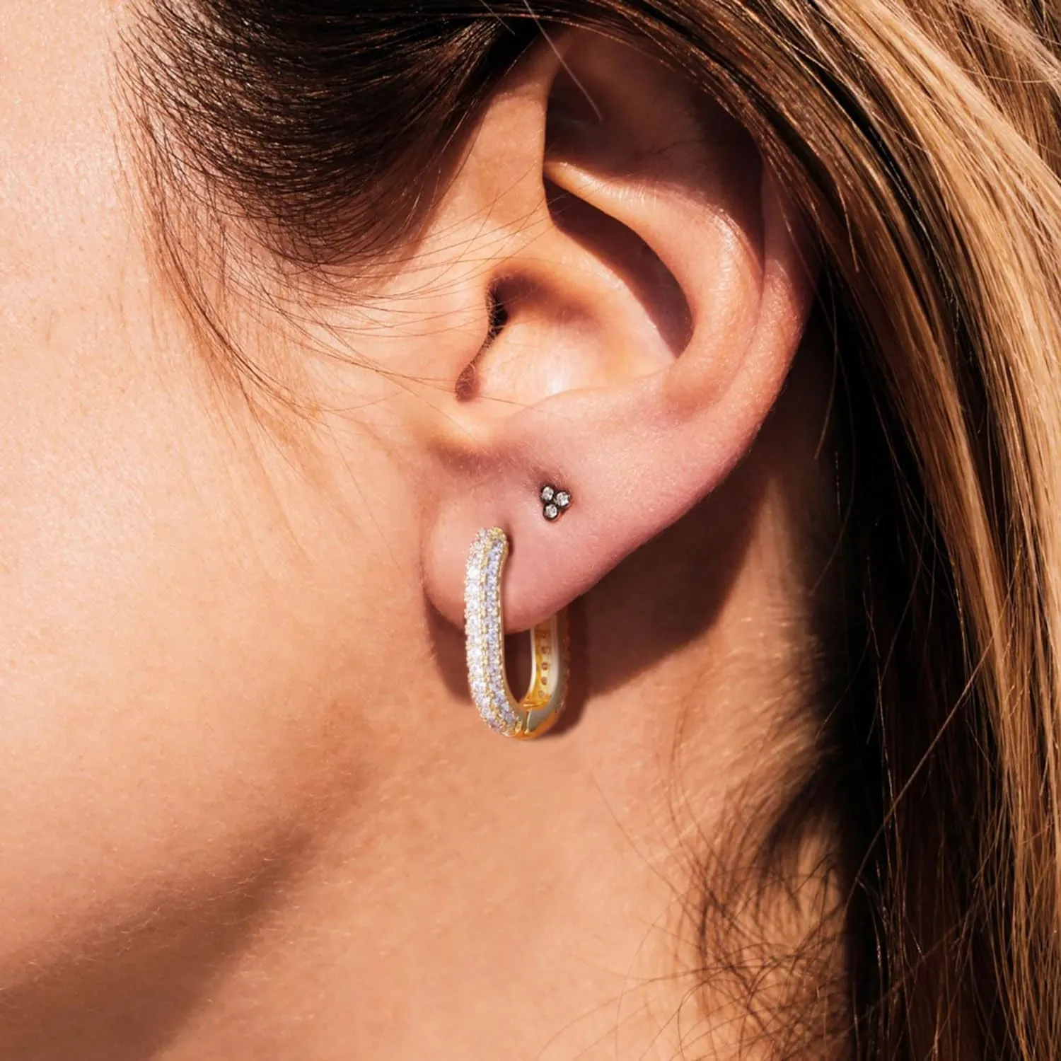 14K Gold Earrings for Women, Vintage Gold Hoop earrings, Thick Hoop Cubic Zirconia Earring, Hand Engraved Round Tube Earring