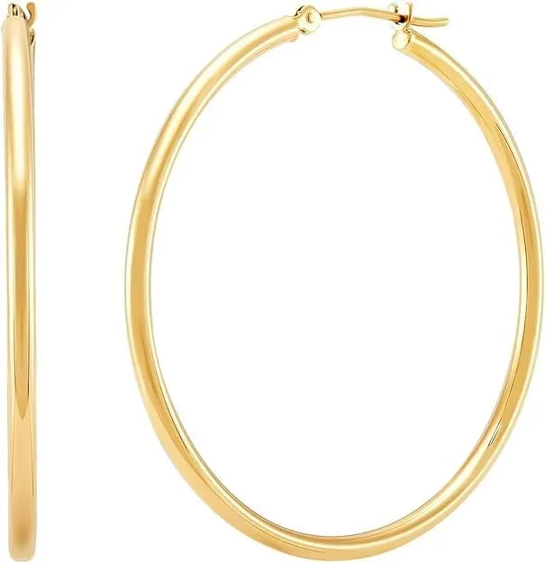 14K Gold Hoop Earrings, Big Huggie Hoop Earrings for Women, Hypoallergenic & Well-polishes, Safe for Sensitive Skin Jewelry for Women (Hoop)