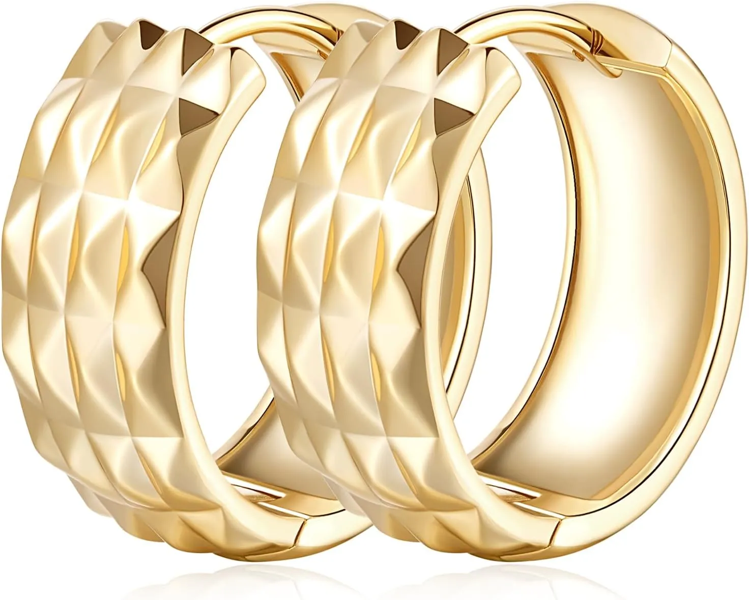 14K Gold Hoop Earrings for Women Hypoallergenic Small Gold Hoop Earrings for Women Unique Chunky Womens Earring with Mesh Pattern Huggie Hoops 20mm