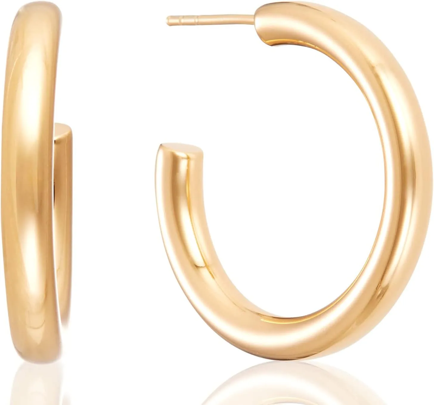 14K Gold Hoop Earrings for Women, Thick Infinity Gold Hoop Earrings 14K Classic Comfort Gifts for Women 24mm