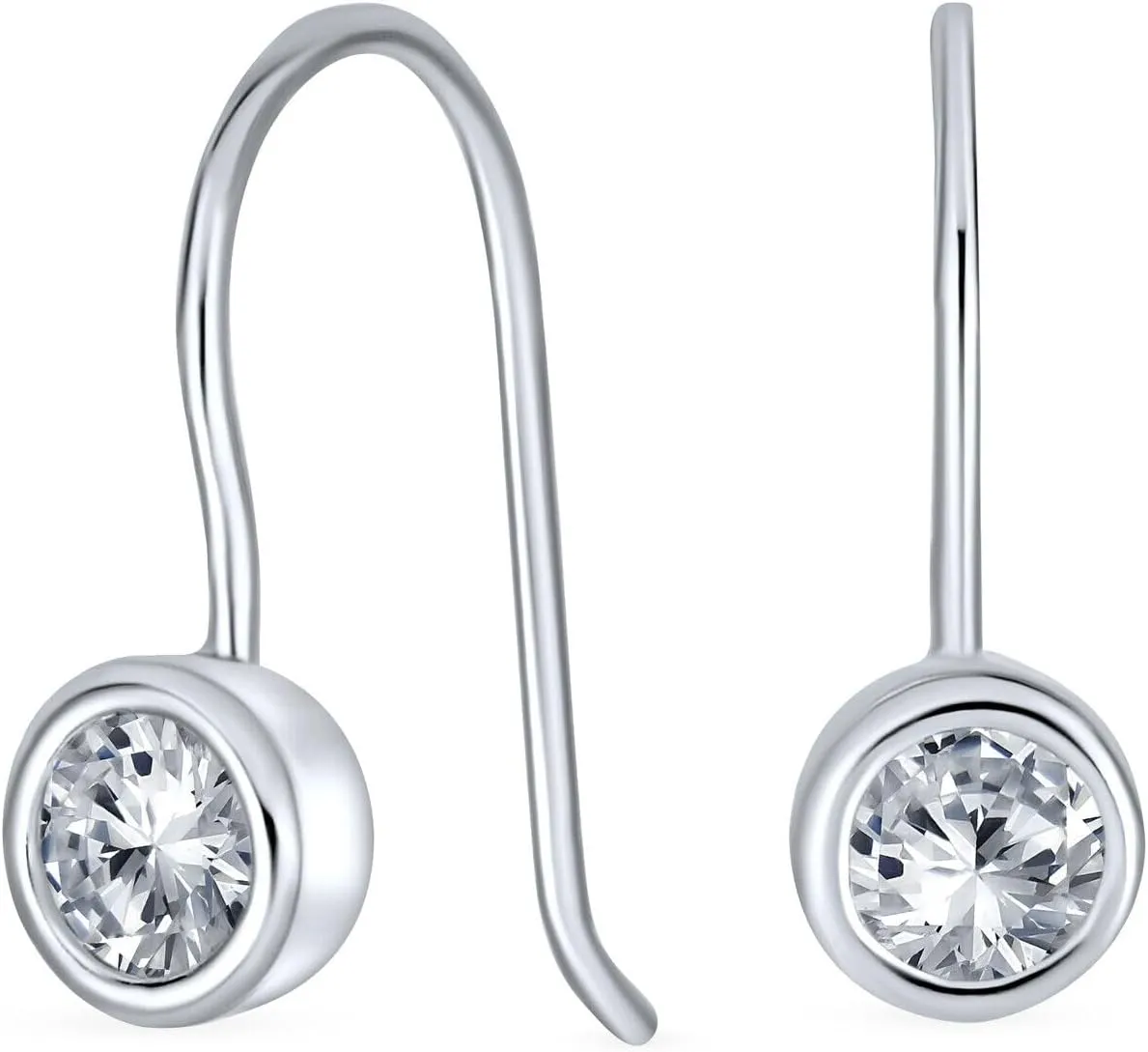 14k White Gold Finish 2.00Ct Round Cut Diamond Bezel Lever Back Womens Drop and Dangle Earrings