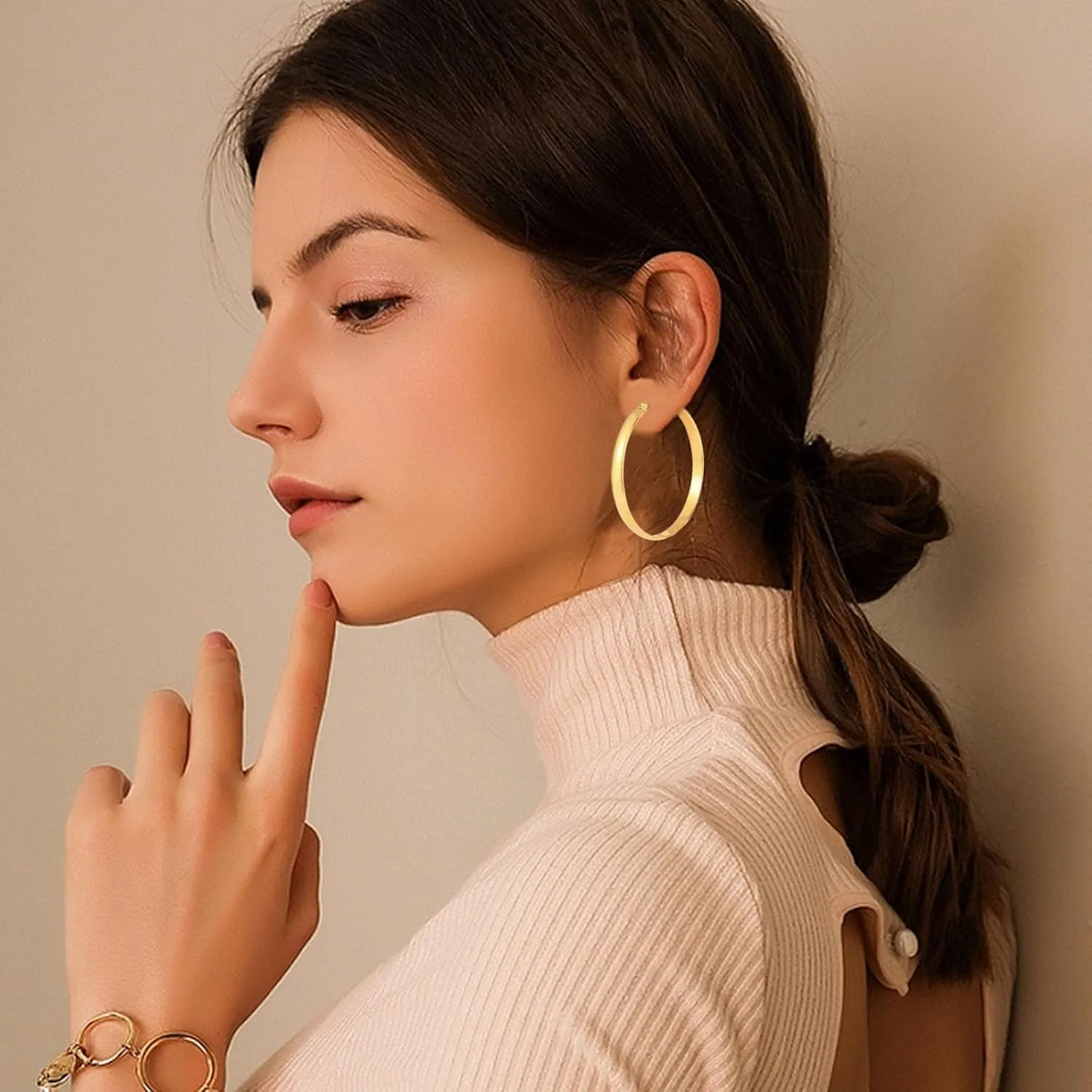 18K Real Gold Plated Hoop Earrings for Women Trendy Chunky Gold Earrings Stainless Steel Gold Open Hoop Jewelry Gift for Wife Girlfriend