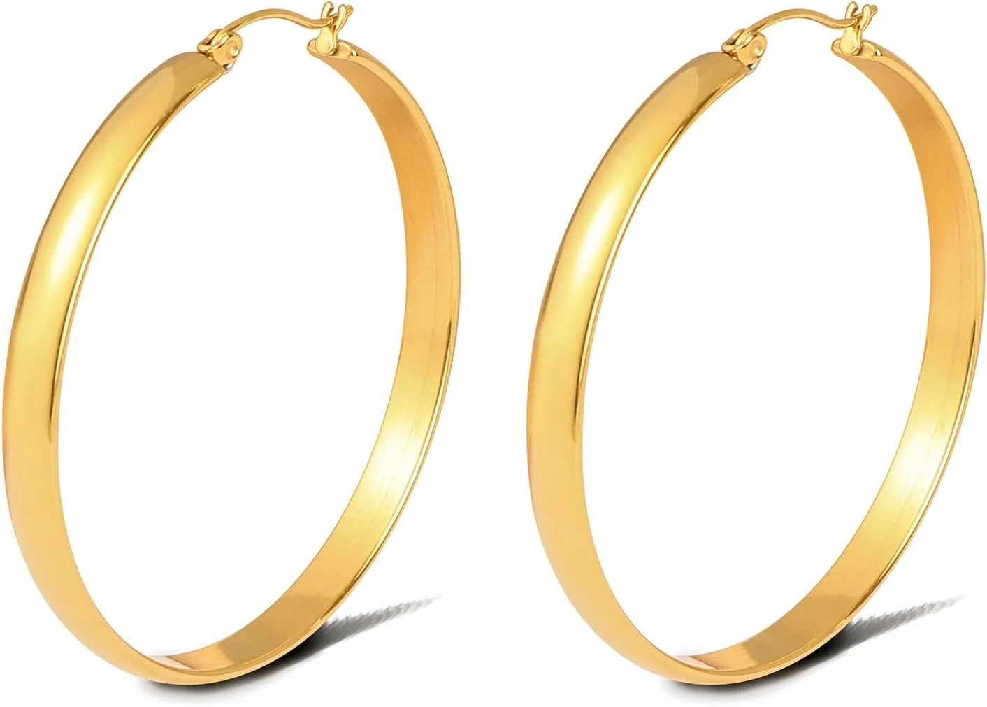 18K Real Gold Plated Hoop Earrings for Women Trendy Chunky Gold Earrings Stainless Steel Gold Open Hoop Jewelry Gift for Wife Girlfriend