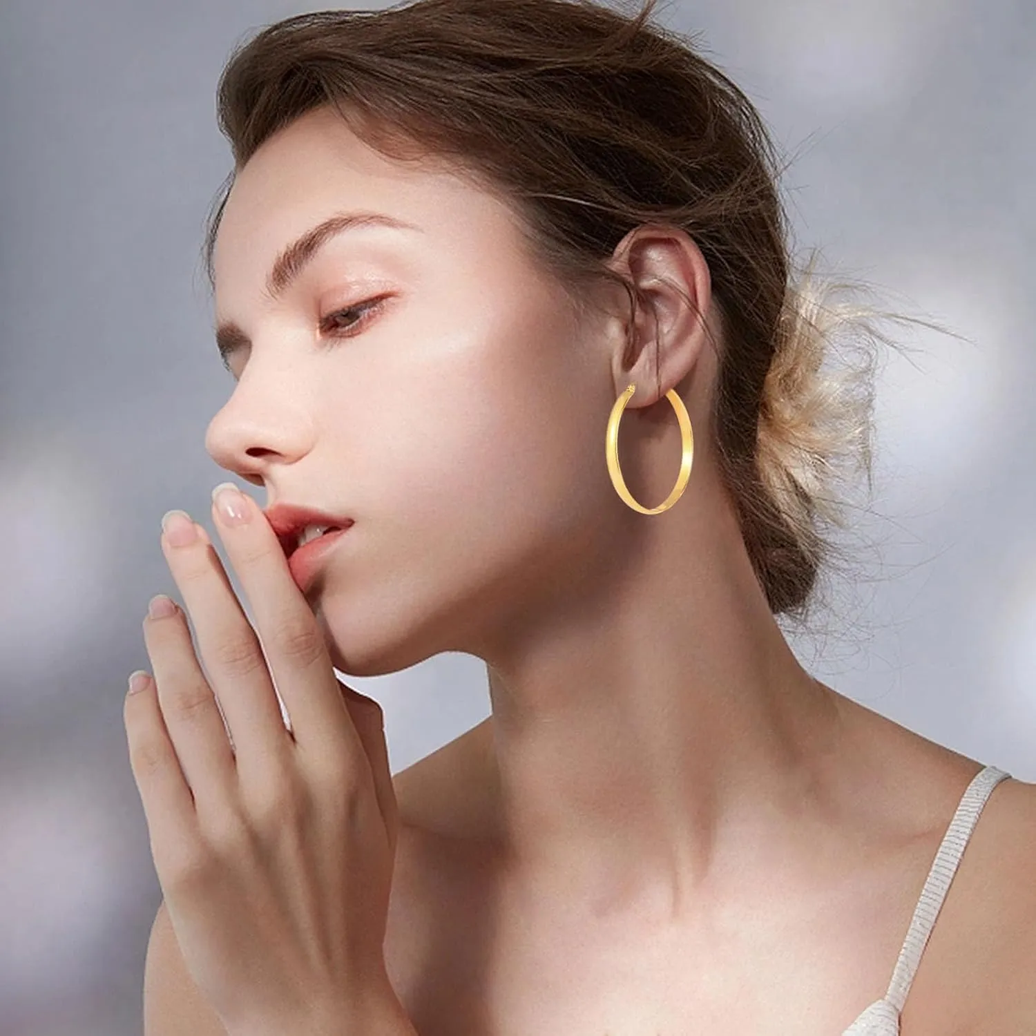 18K Real Gold Plated Hoop Earrings for Women Trendy Chunky Gold Earrings Stainless Steel Gold Open Hoop Jewelry Gift for Wife Girlfriend