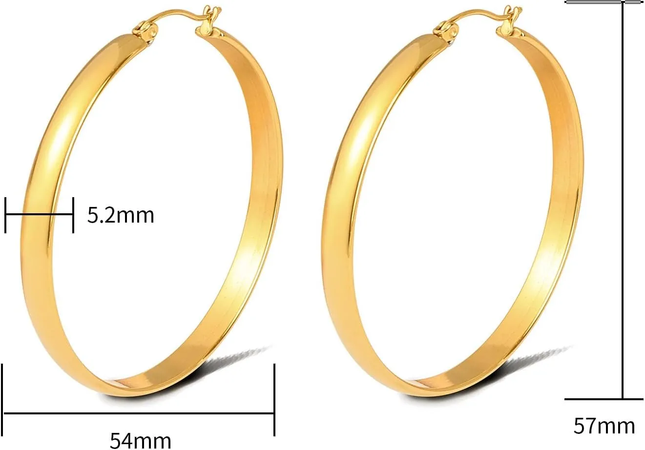 18K Real Gold Plated Hoop Earrings for Women Trendy Chunky Gold Earrings Stainless Steel Gold Open Hoop Jewelry Gift for Wife Girlfriend