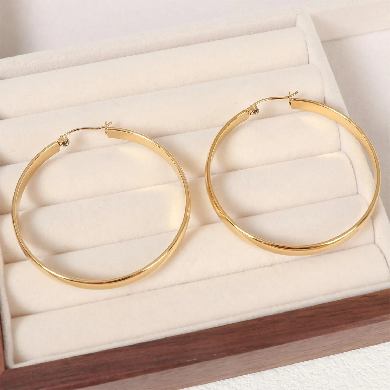 18K Real Gold Plated Hoop Earrings for Women Trendy Chunky Gold Earrings Stainless Steel Gold Open Hoop Jewelry Gift for Wife Girlfriend