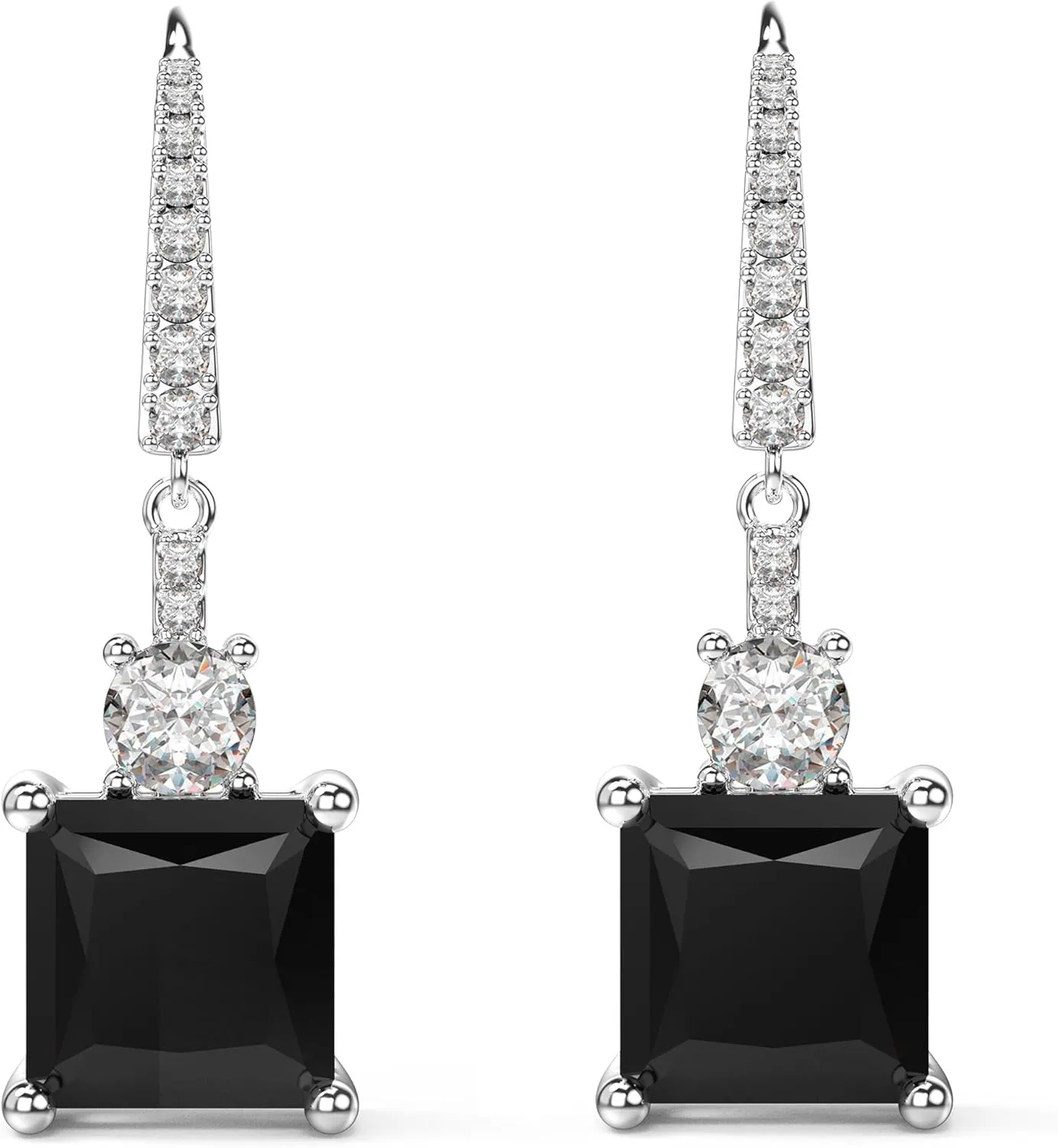 18K White Gold Plated Sterling Silver Square Princess Cut Cubic Zirconia Dangle Earrings for Women CZ Diamond Drop Dangling Earrings for Women Hypoallergenic