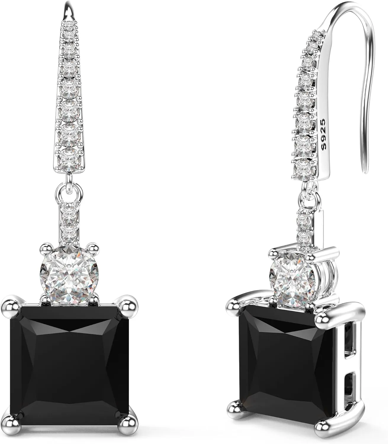 18K White Gold Plated Sterling Silver Square Princess Cut Cubic Zirconia Dangle Earrings for Women CZ Diamond Drop Dangling Earrings for Women Hypoallergenic
