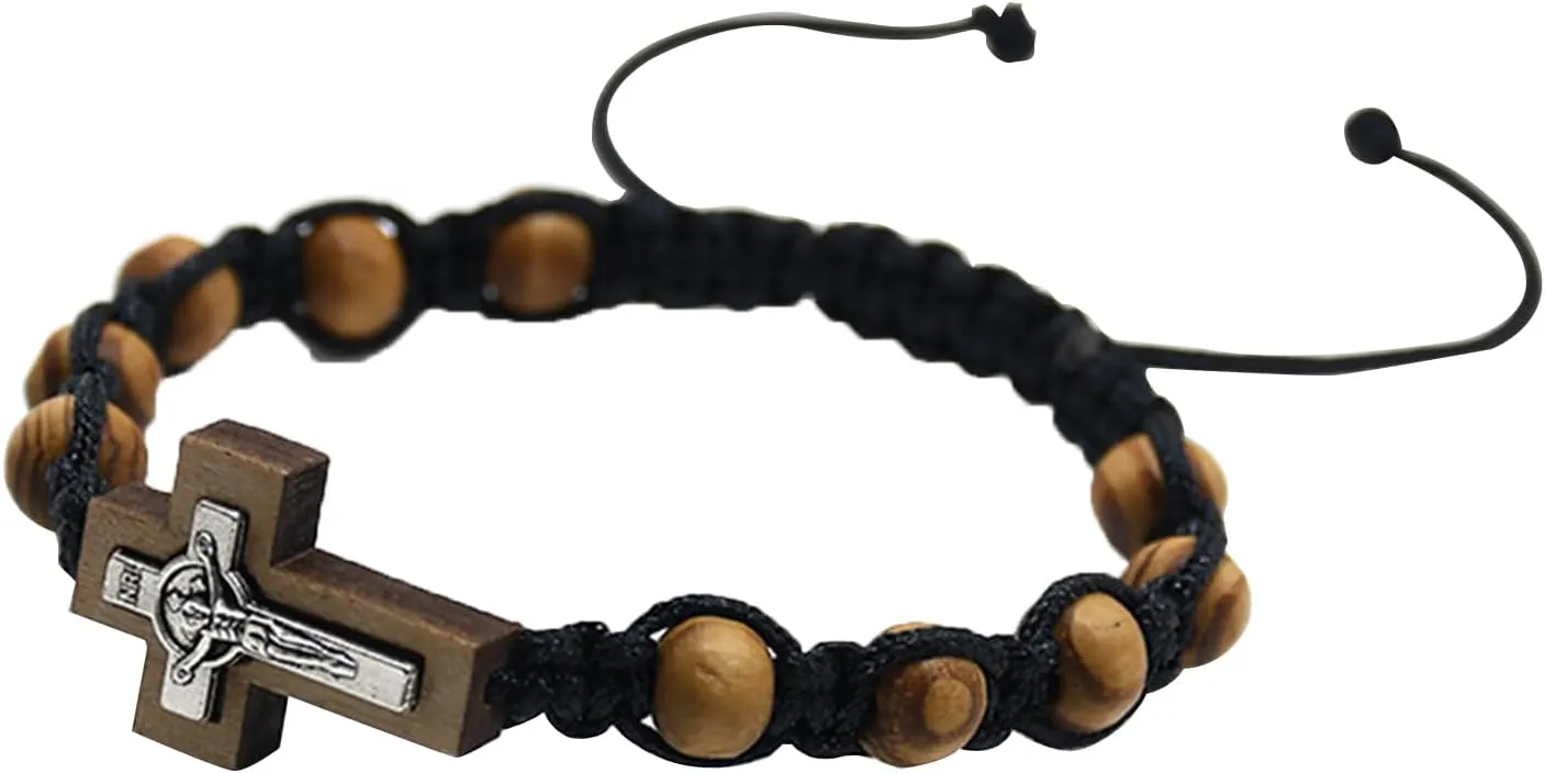 2023 Religious Catholic Cross Bracelets Wood Beads Braided Prayer Bracelets Bangle Jewelry Unisex Men Women