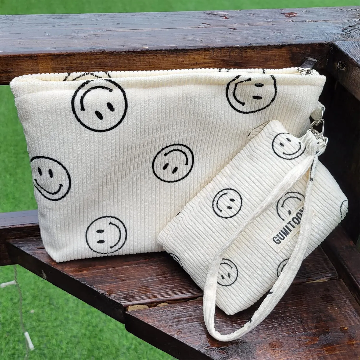 2pcs Cosmetic Bags,makeup bag for women,aesthetic organizer toiletry bags,travel essentials,travel size toiletries,a small make up bag and a big make up bag(smiley face bag)