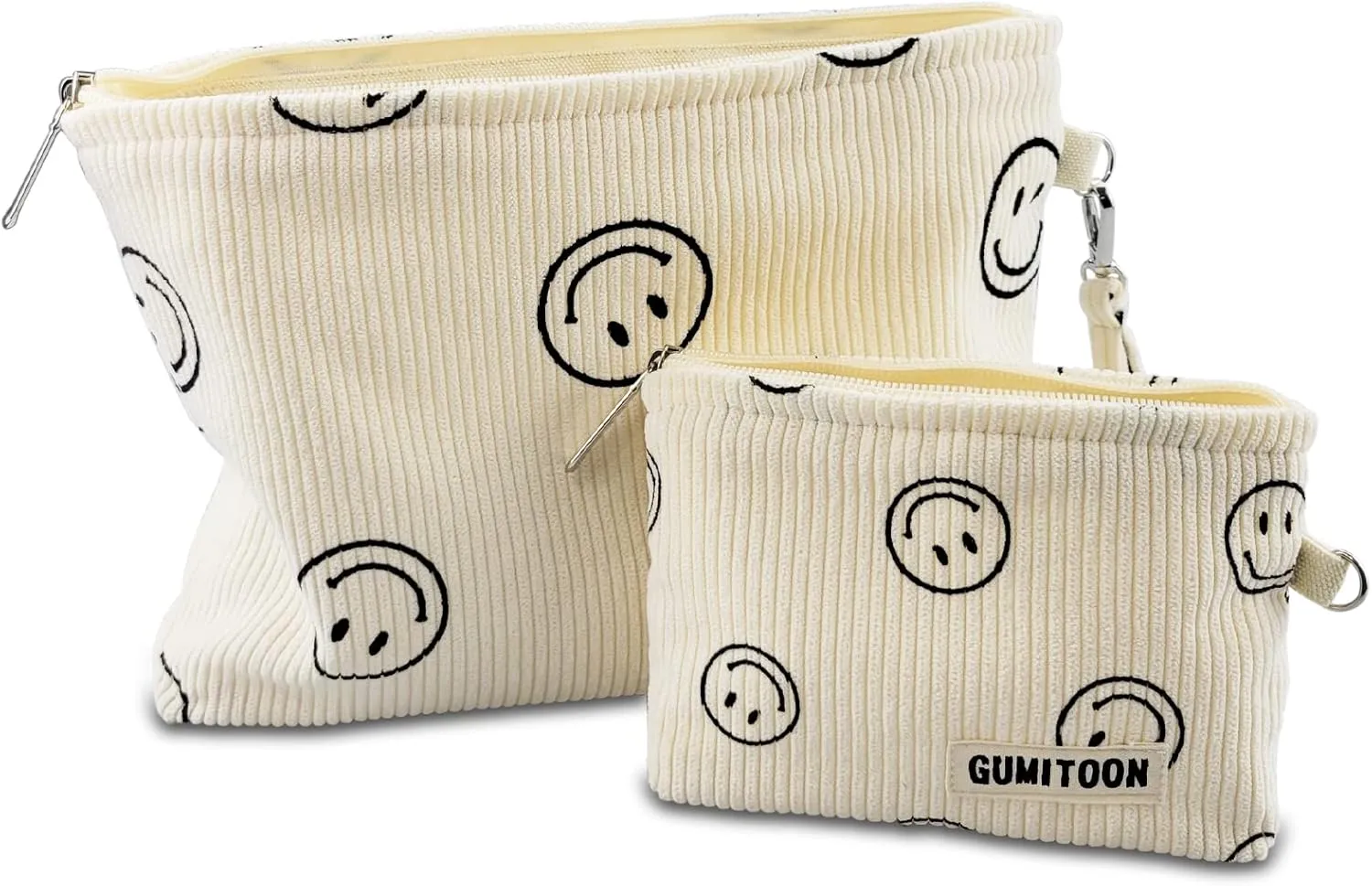2pcs Cosmetic Bags,makeup bag for women,aesthetic organizer toiletry bags,travel essentials,travel size toiletries,a small make up bag and a big make up bag(smiley face bag)