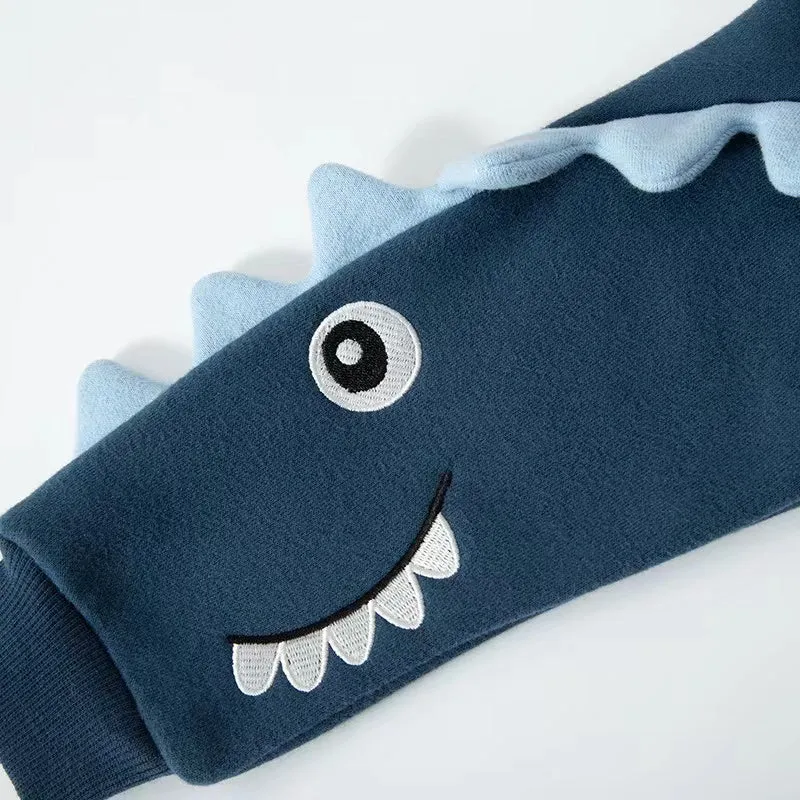 3D Dinosaur Colorblock Fleece Sweatshirt
