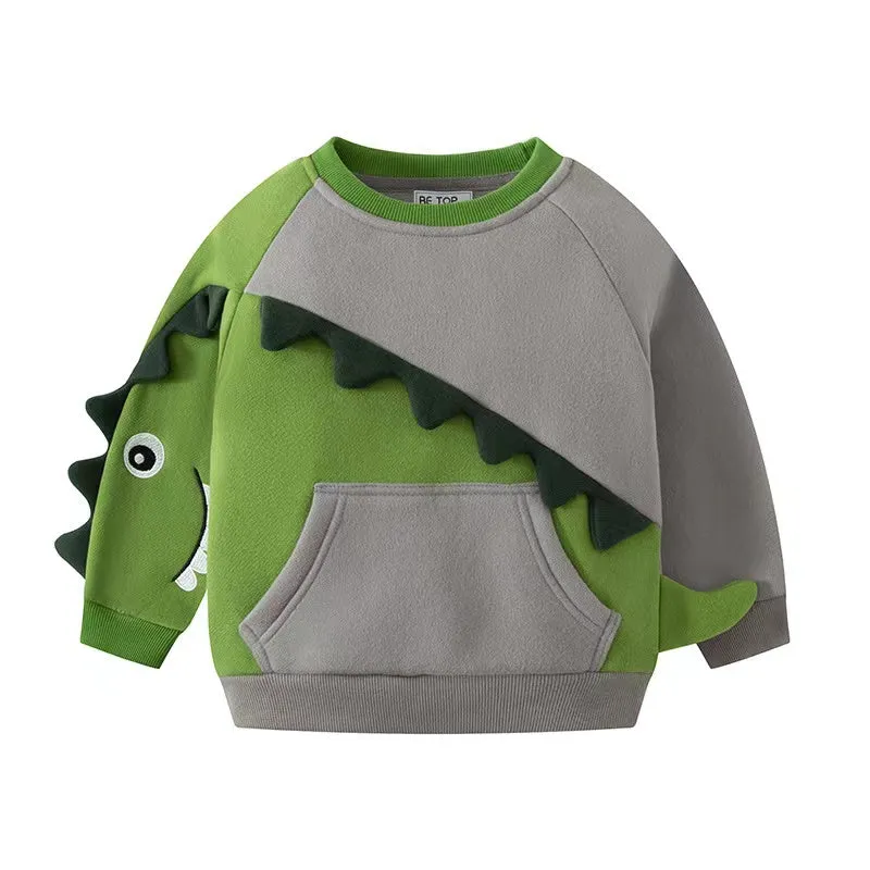3D Dinosaur Colorblock Fleece Sweatshirt