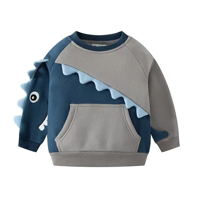 3D Dinosaur Colorblock Fleece Sweatshirt