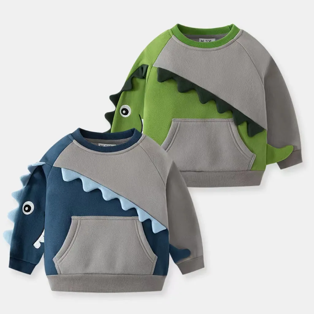 3D Dinosaur Colorblock Fleece Sweatshirt