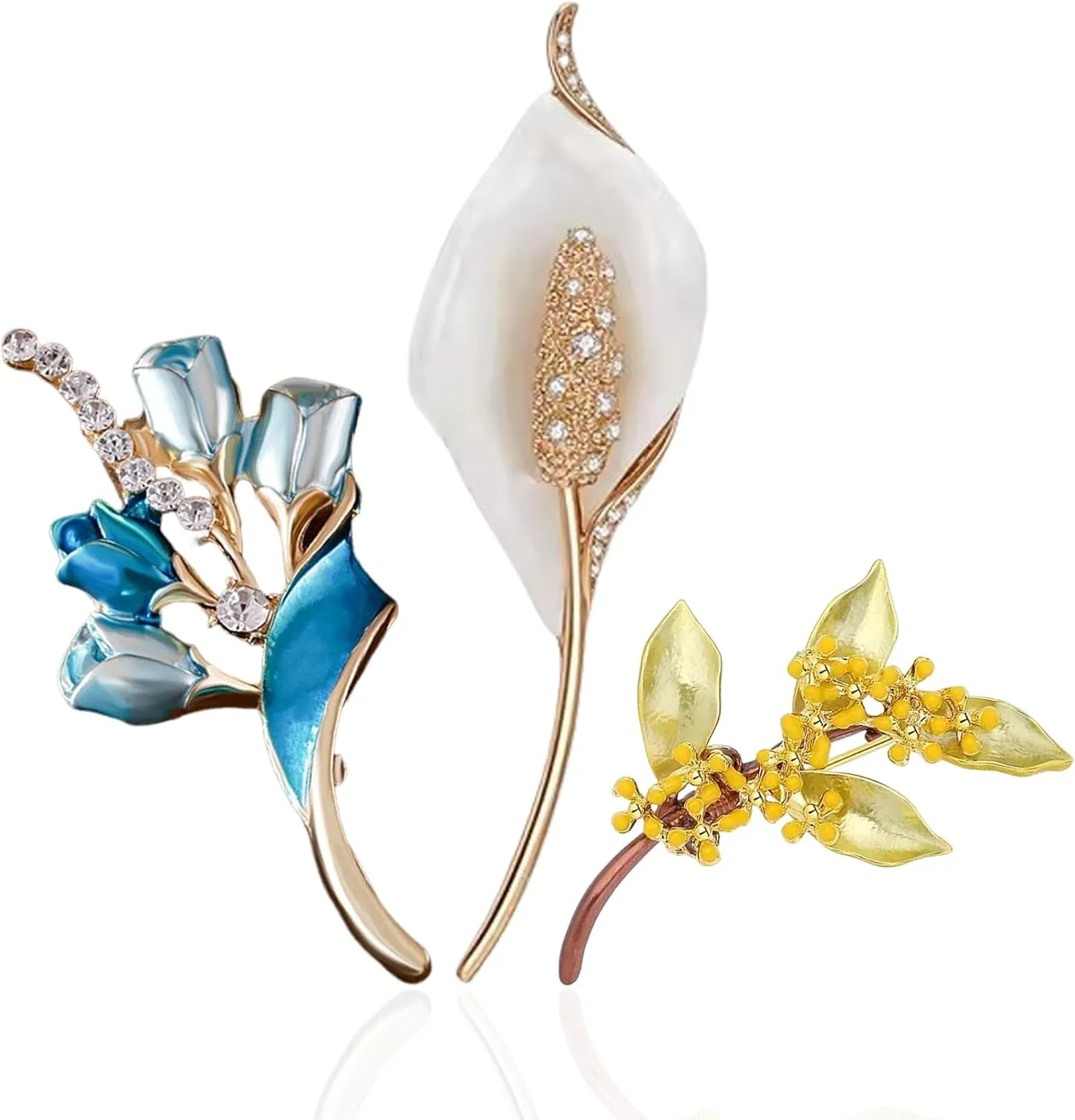 3Pcs Enamel Rhinestone Flower Brooch Cute Crystal Brooches and Pins for Women Gold brooch Fashion Jewelry for Women Gift