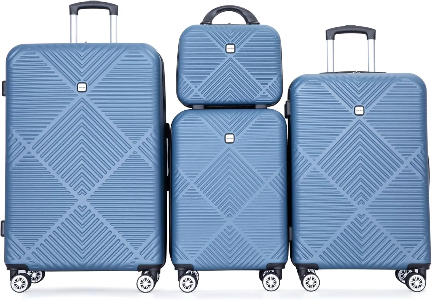 4-piece ABS lightweight suitcase, 14 inch makeup box, aircraft wheels (14/20/24/28) (BLUE)