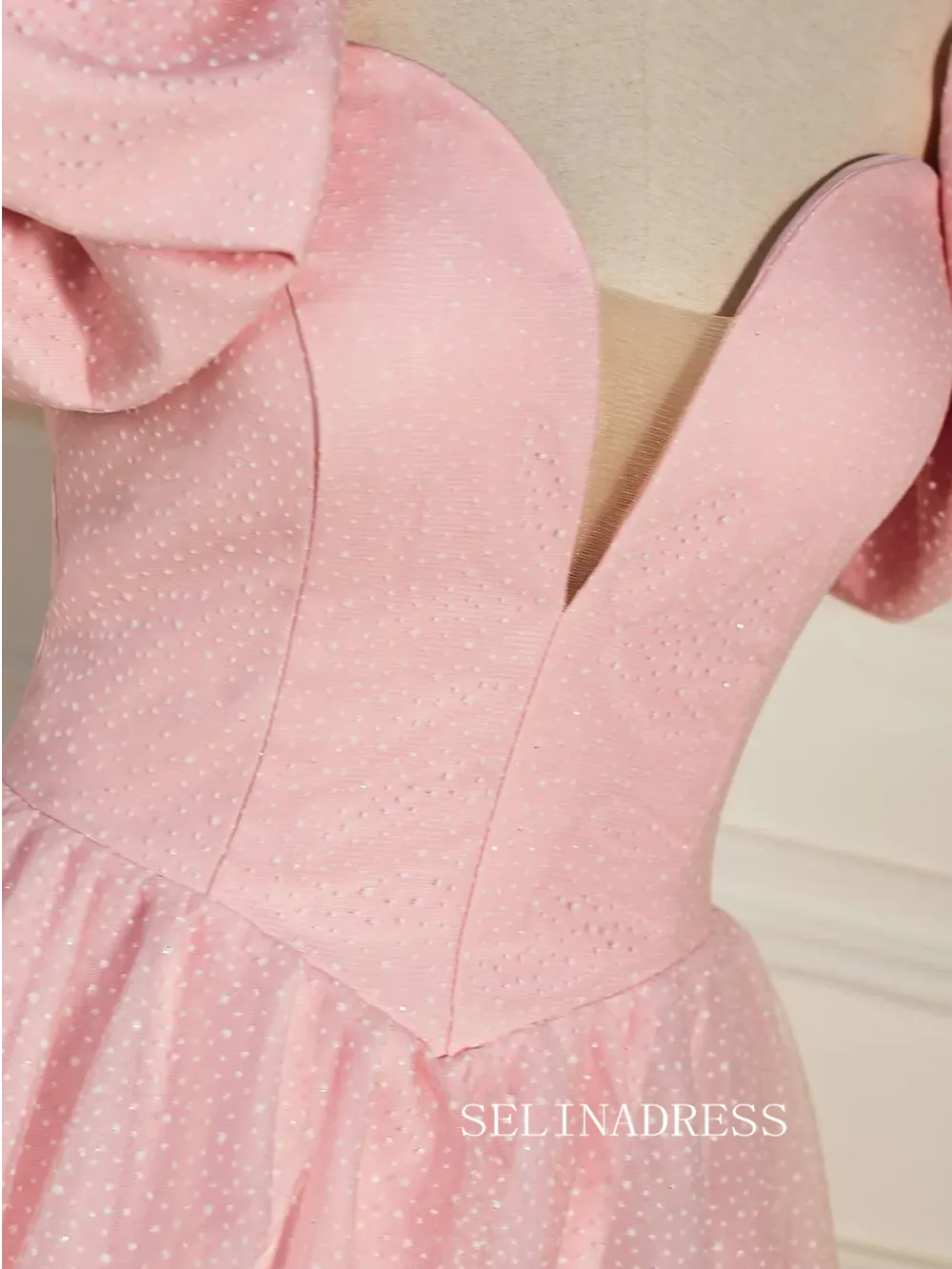 A-line Balloon Sleeves Pink Short Party Dress with Dot SEA004