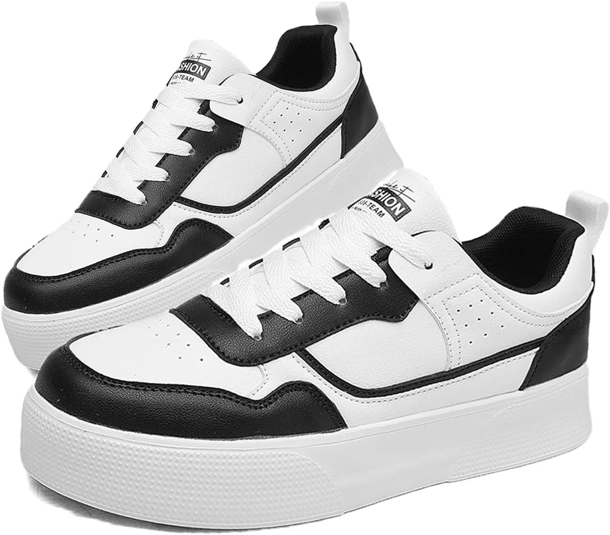 Aceptolcom Women's Walking Skateboard Shoes Sneakers Leather Flat Low-Top Lace-up Comfortable Casual Athletic Non-Slip Fashion Sneakers Tennis Shoes