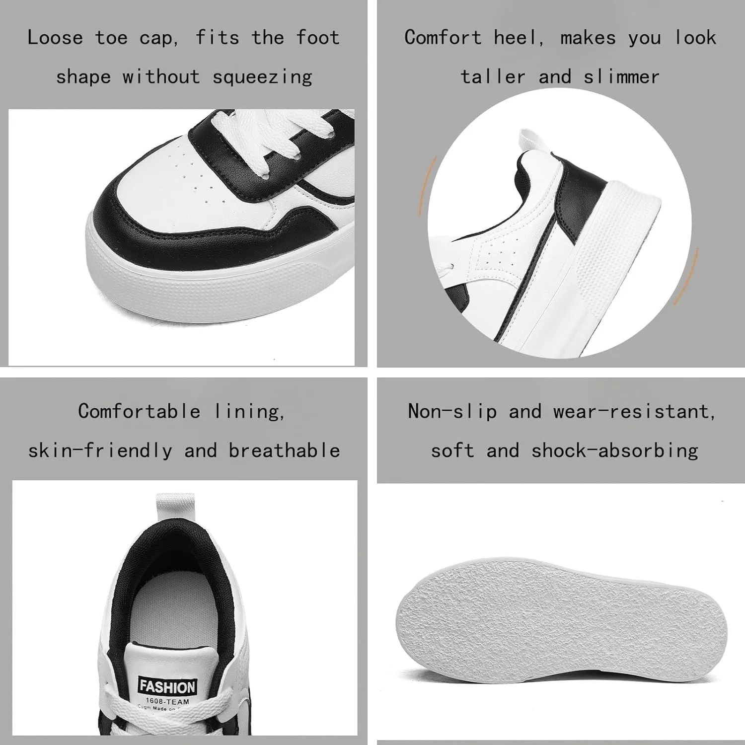 Aceptolcom Women's Walking Skateboard Shoes Sneakers Leather Flat Low-Top Lace-up Comfortable Casual Athletic Non-Slip Fashion Sneakers Tennis Shoes
