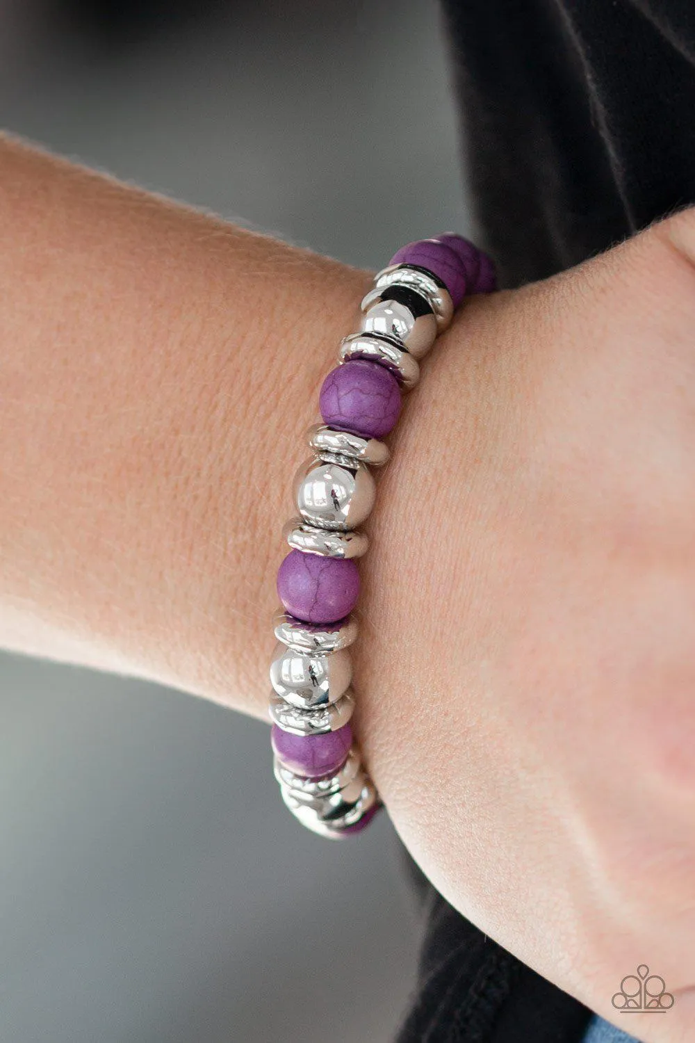 Across The Mesa Purple Stone Stretch Bracelet - Paparazzi Accessories