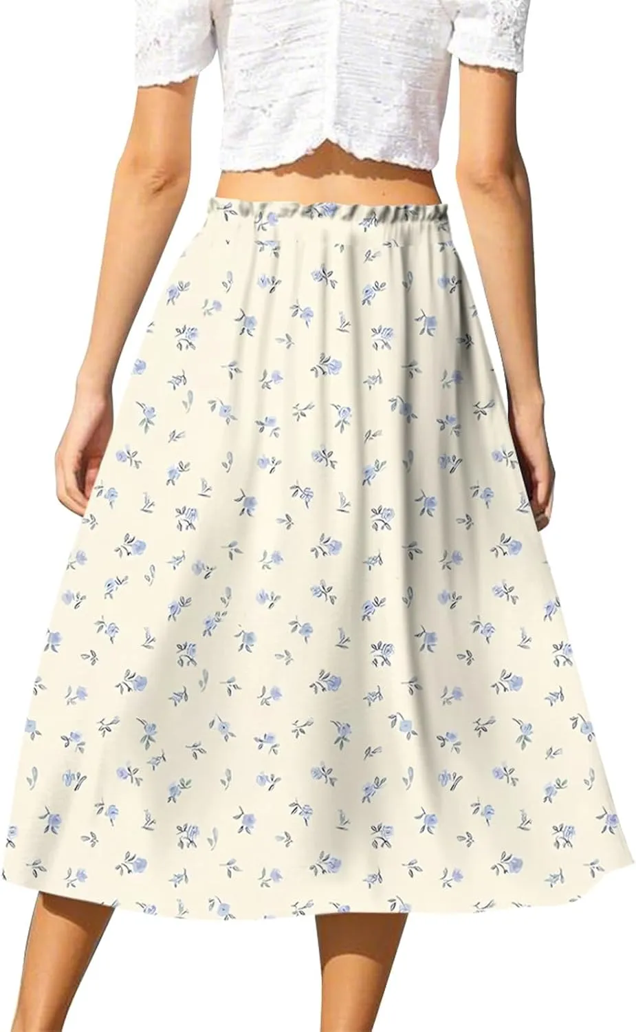 ADHOWBEW Womens Floral Maxi Skirt Summer Casual Smocked Sexy Elastic Waist Trendy Cotton Flowy Skirts