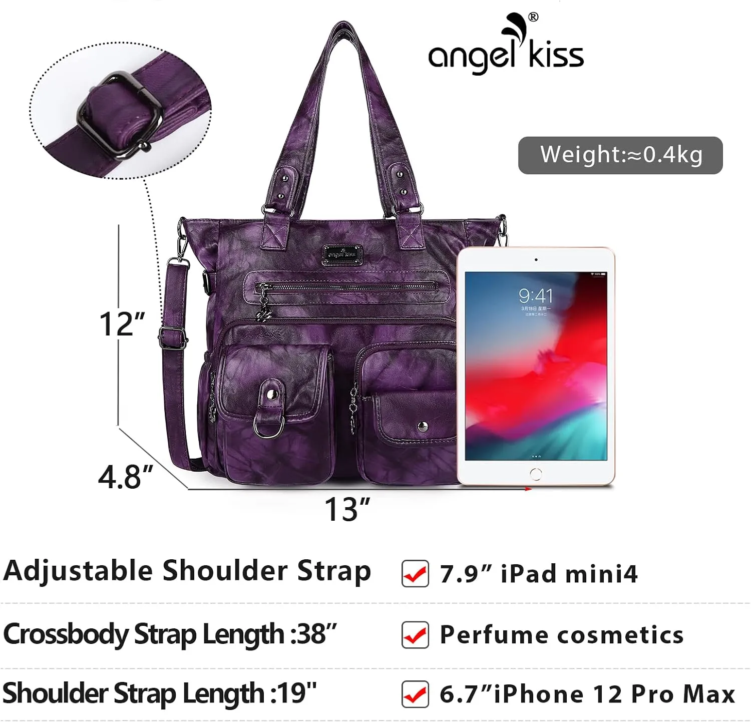 Angelkiss Purses Handbags for Women PU Tote Satchel Bags for Women Pockets Shoulder Bags