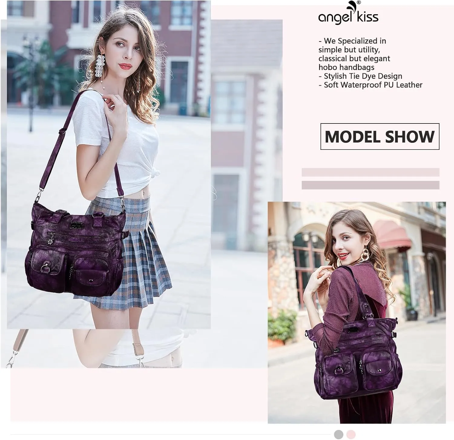 Angelkiss Purses Handbags for Women PU Tote Satchel Bags for Women Pockets Shoulder Bags