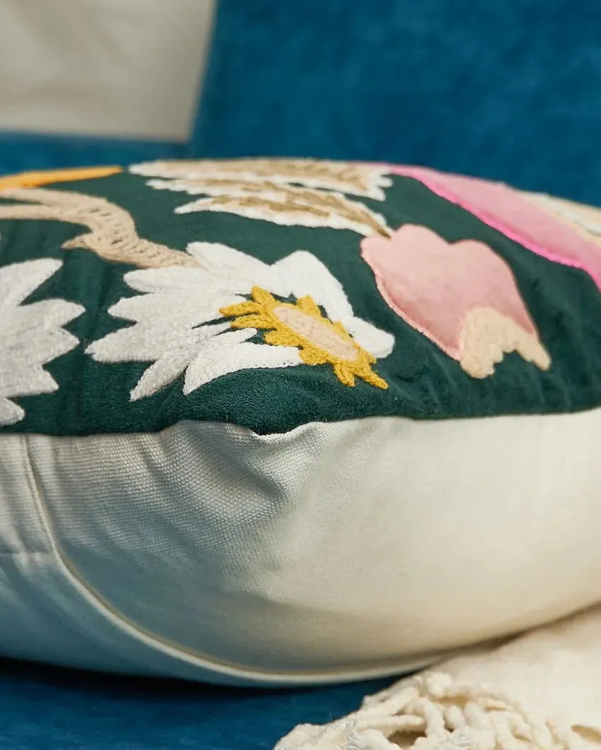 Applique Velvet Cushion Cover With Embroidery | 16 x 16 Inches