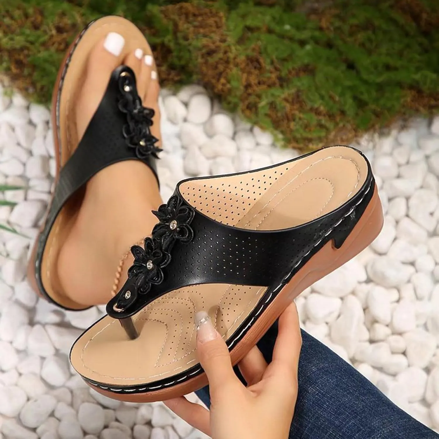 Arch Support Thick Bottom Sandals for Women Womens Low Wedges Platform Sandal Arch Support Elegant Sandals