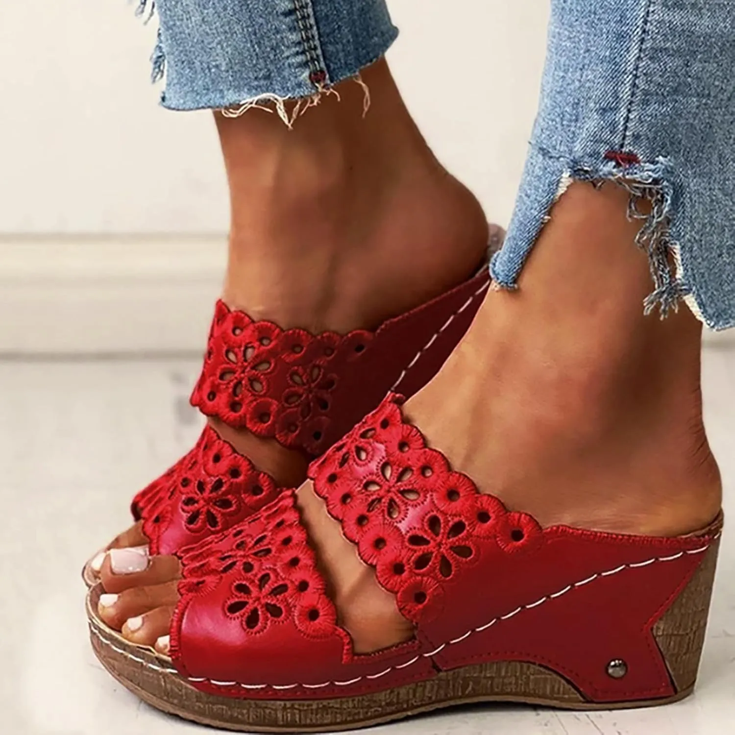 Arch Support Wedge Sandals for Women Arch Support Slip on Slides Sandal Orthopedic Sandals with Arch Support