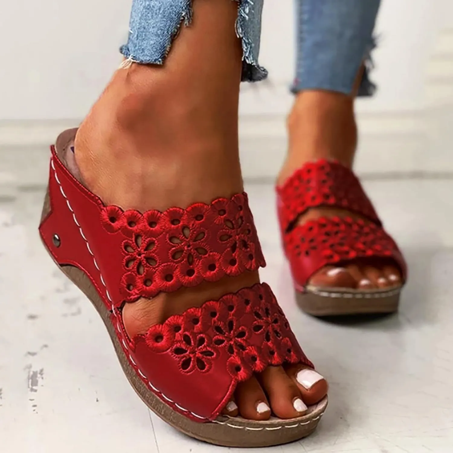 Arch Support Wedge Sandals for Women Arch Support Slip on Slides Sandal Orthopedic Sandals with Arch Support