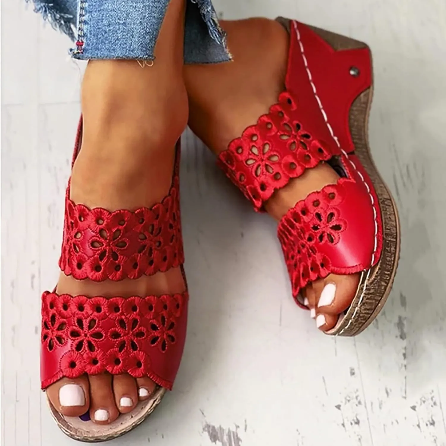 Arch Support Wedge Sandals for Women Arch Support Slip on Slides Sandal Orthopedic Sandals with Arch Support