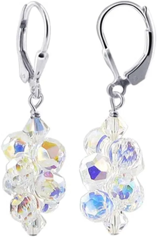 Austrian Crystal Bicons 925 Sterling Silver Drop Earrings