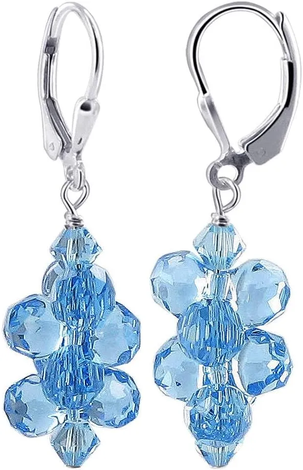 Austrian Crystal Bicons 925 Sterling Silver Drop Earrings