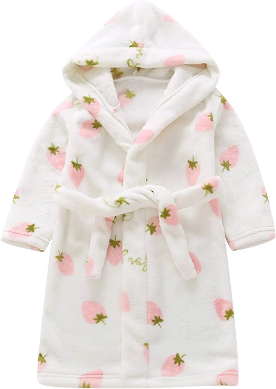 Baby Infant Flannel Hooded Robe Toddler Kids Unisex Elastic Waistband leepwear Cute Strawberry Print Night Bathrobes