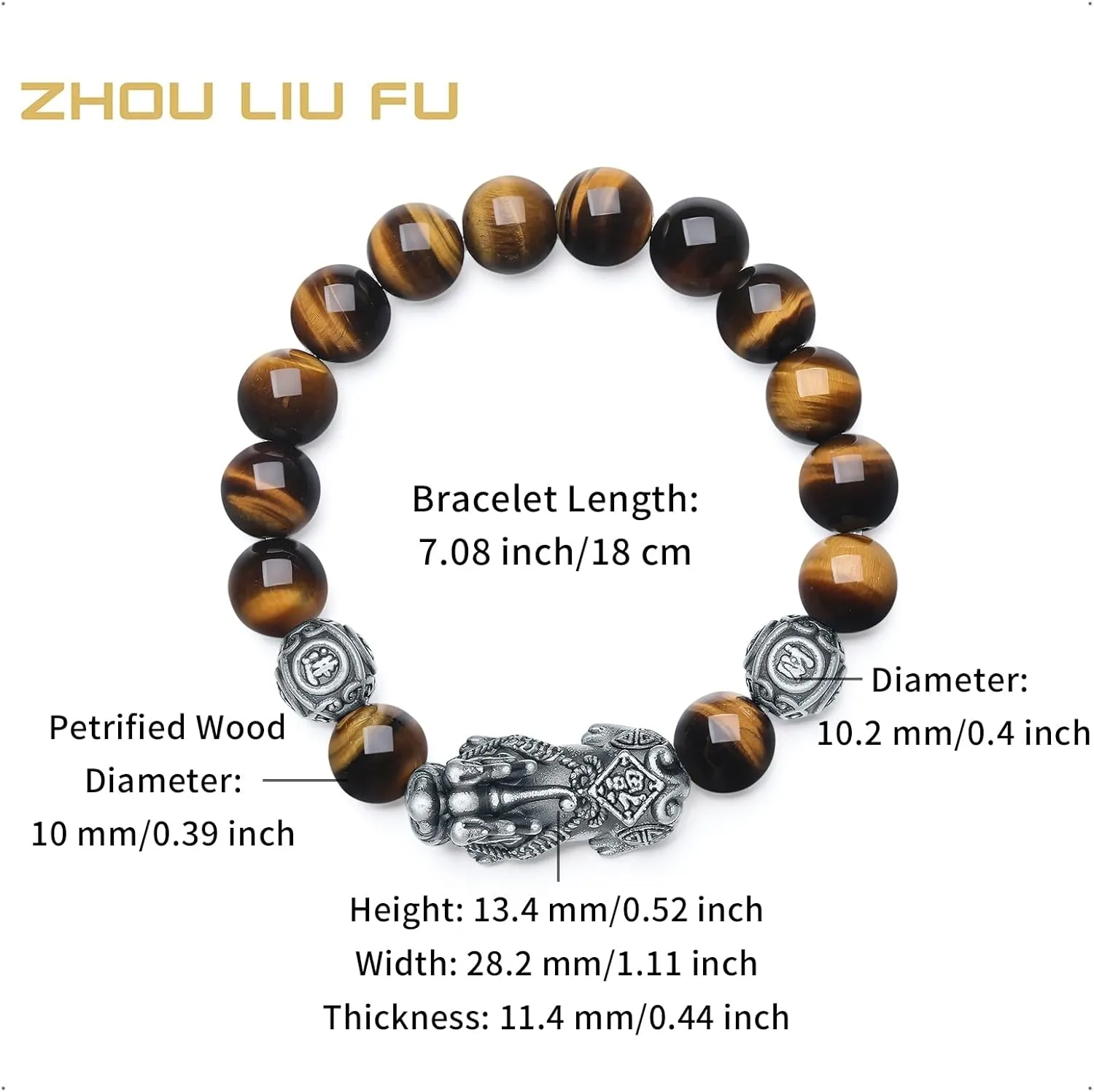 Black Bracelet for Men Silver Stretch Bracelets Natural Beaded Stone Obsidian Beads Petrified Wood Jewelry Feng Shui Adjustable Chain Pixiu Charm Bangle Protection Lucky Bangles Dainty Unisex Gifts