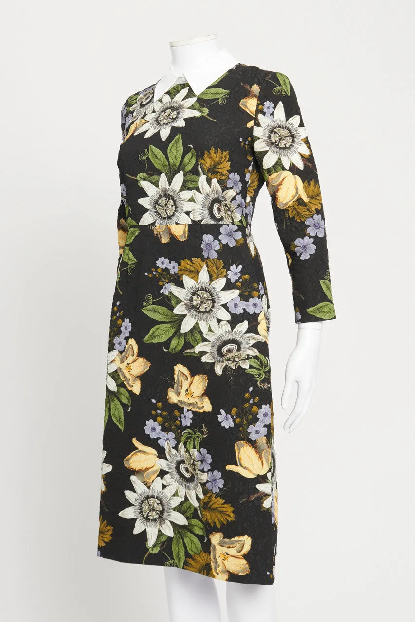 Black Floral Printed Knee Length Preowned Shift Dress