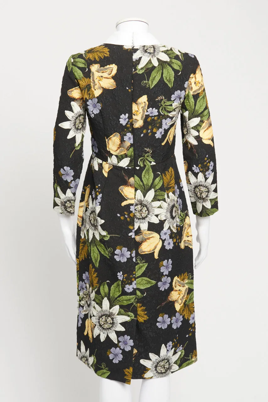 Black Floral Printed Knee Length Preowned Shift Dress