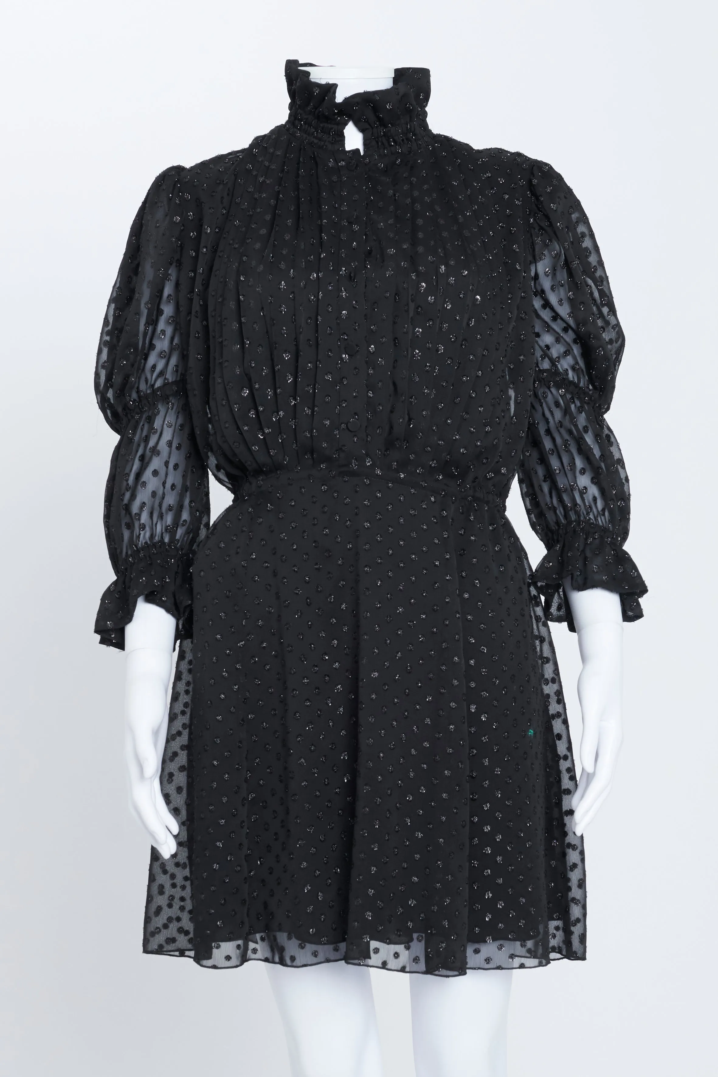Black Glitter Polka Dot High Neck Mini Dress