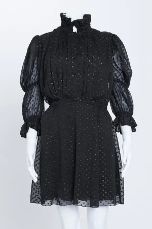 Black Glitter Polka Dot High Neck Mini Dress