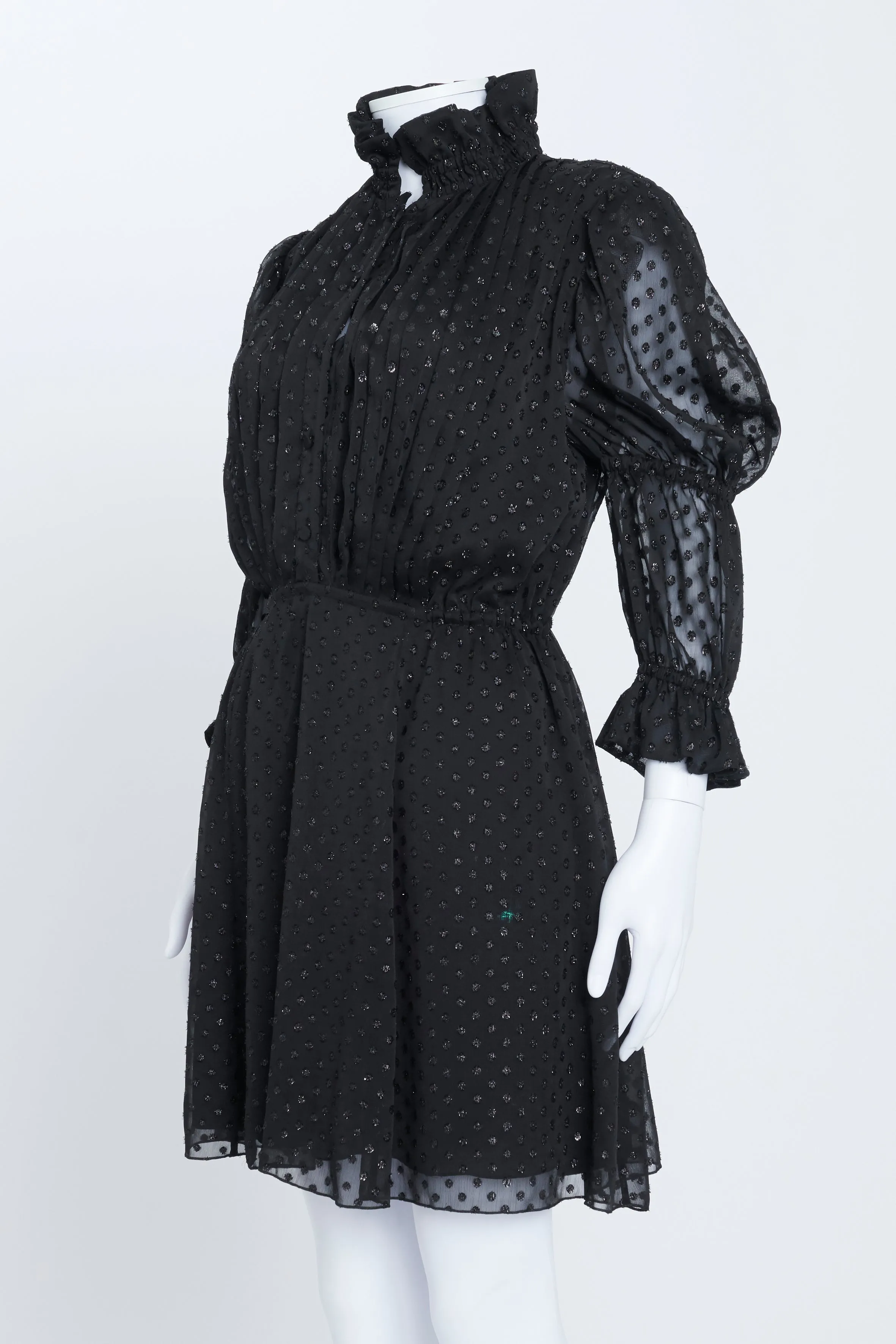 Black Glitter Polka Dot High Neck Mini Dress