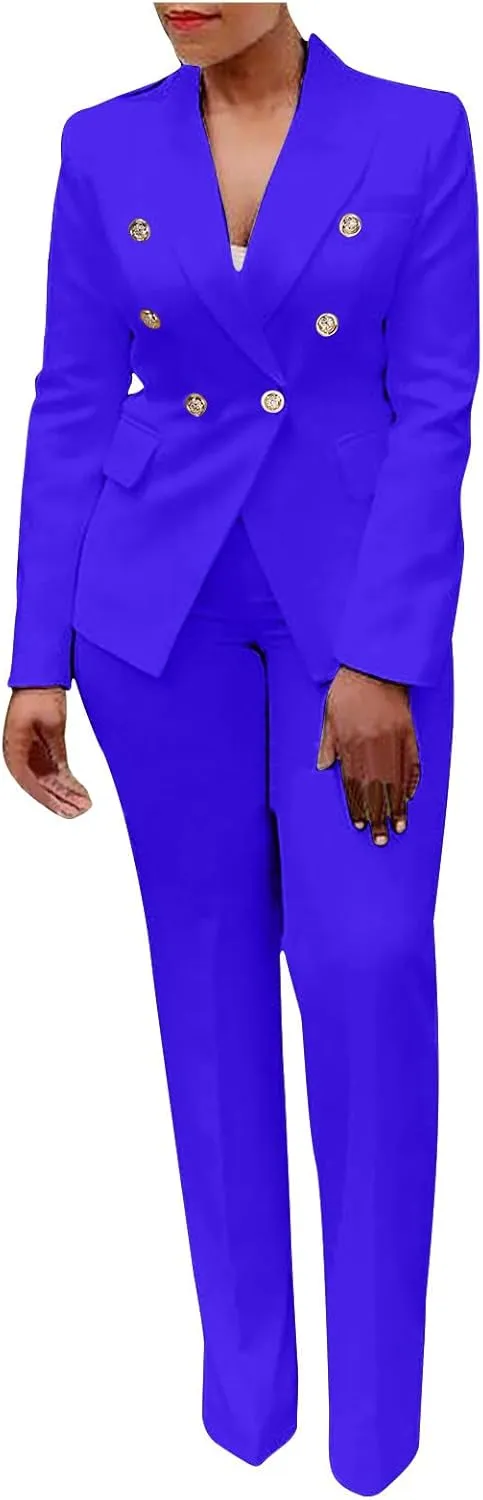 Blazer Sets Women 2 Piece Outfits Business Casual Double Breasted Suit Jackets High Waisted Pants Office Outfits