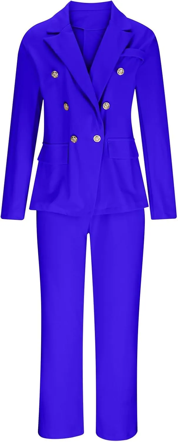 Blazer Sets Women 2 Piece Outfits Business Casual Double Breasted Suit Jackets High Waisted Pants Office Outfits