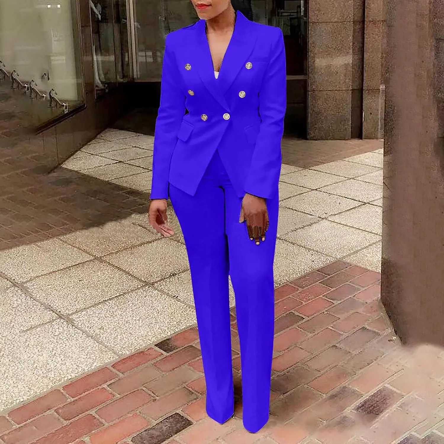 Blazer Sets Women 2 Piece Outfits Business Casual Double Breasted Suit Jackets High Waisted Pants Office Outfits
