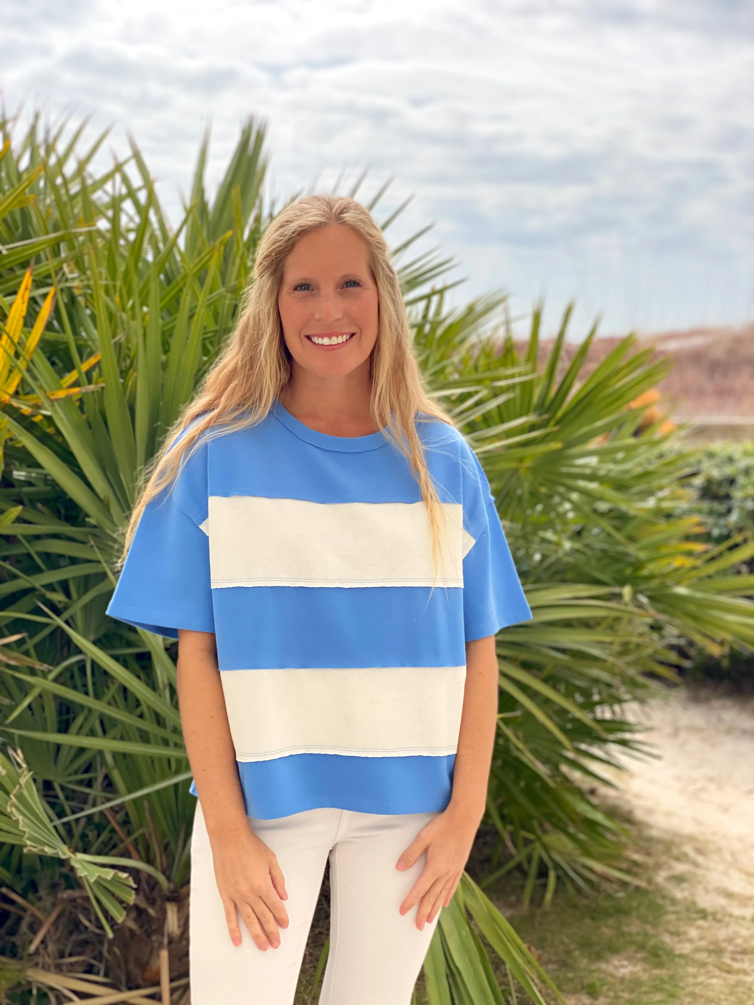 Blue Colorblock Knit Top
