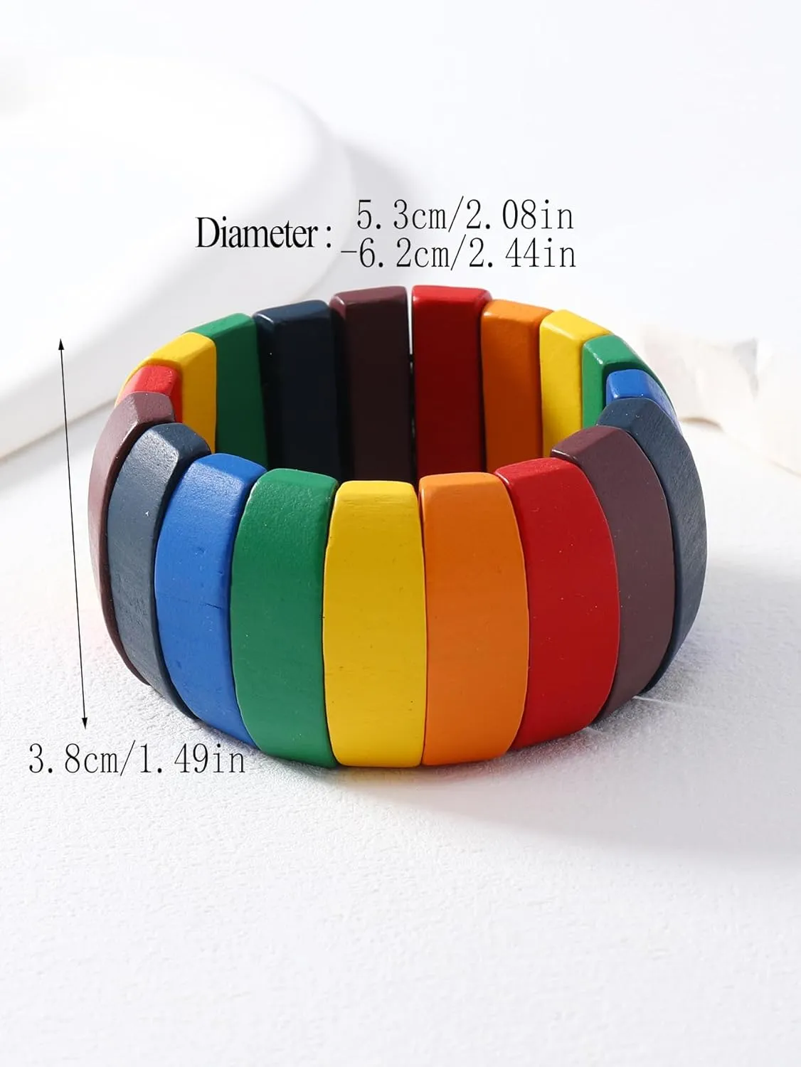 Bohemia Natural Wood Coconut Shell Bangle Bracelets Retro Ethnic Multi-Colored Wood Beaded Stretch Bracelets Boho Wide Chunky Elastic Wristband for Women Men Holiday Jewelry Gifts