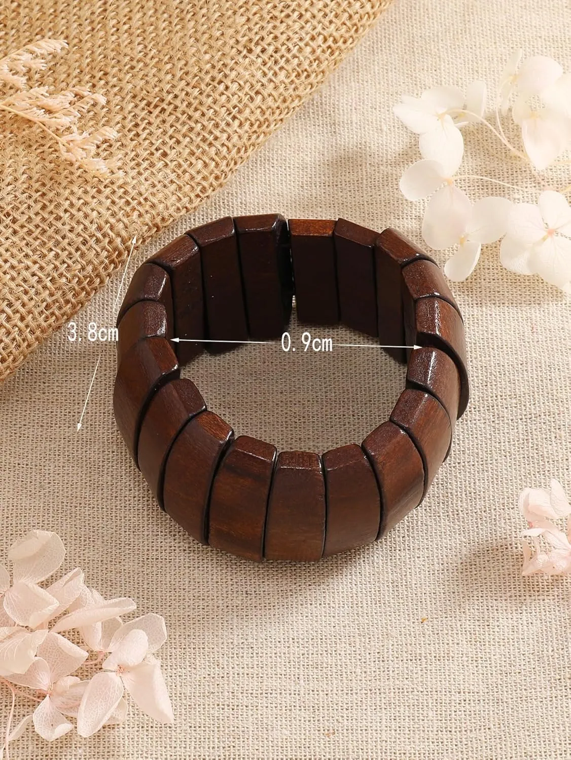 Bohemia Natural Wood Coconut Shell Bangle Bracelets Retro Ethnic Multi-Colored Wood Beaded Stretch Bracelets Boho Wide Chunky Elastic Wristband for Women Men Holiday Jewelry Gifts